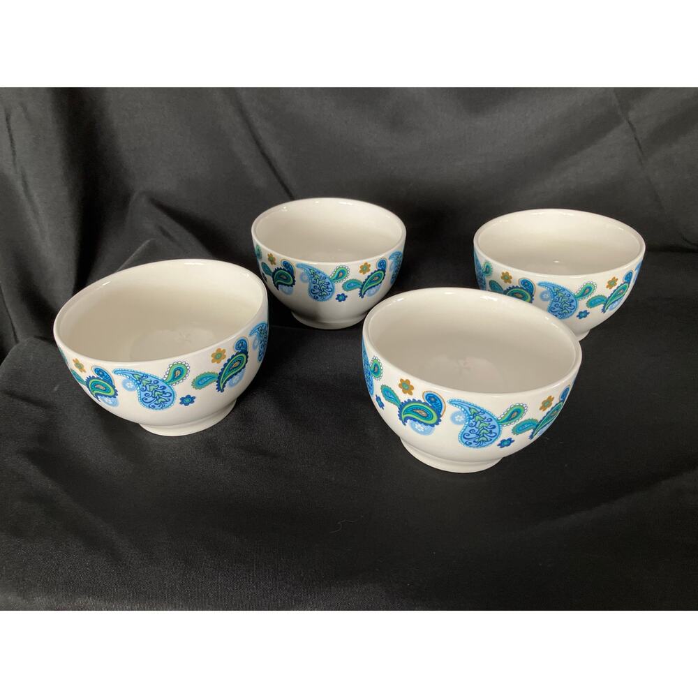 Royal Norfolk Stoneware Blue Paisley Soup Cereal Bowls Set of 4